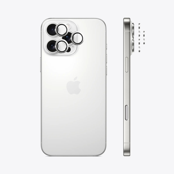 Safeus iPhone 16 Pro Max - 16 Pro ile Uyumlu Safir Temperli Kamera Lens Koruyucu Beyaz Titanyum