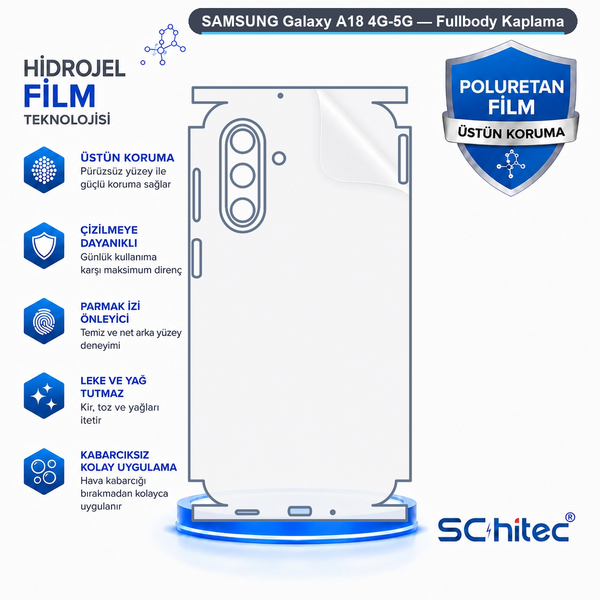 ScHitec Samsung Galaxy A18 4G-5G Uyumlu Fullbody Arka Kaplama Hidrojel Koruyucu Film
