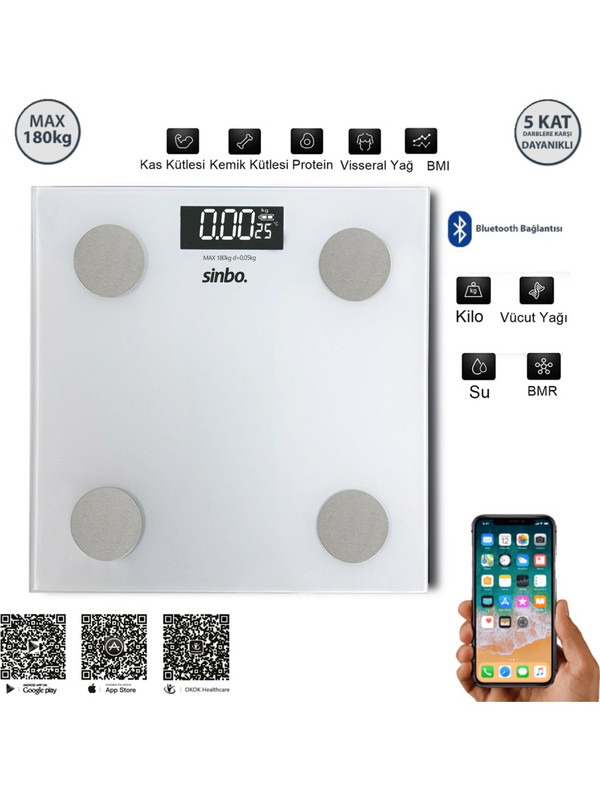 Sinbo SBS-4467 Bluetoothlu Yağ Ölçer Baskül