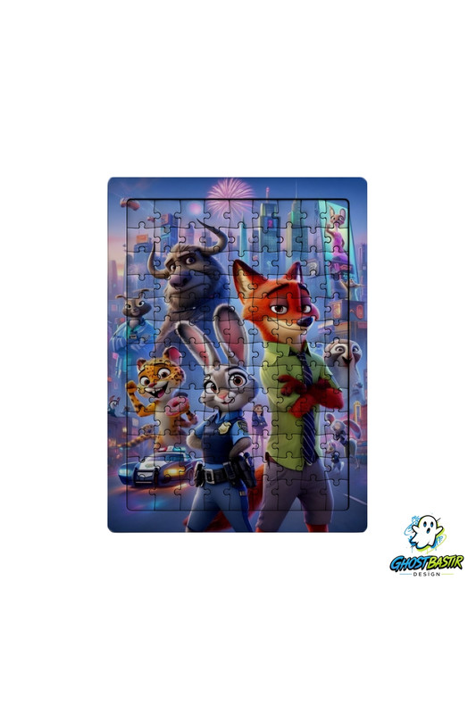 Ghostbastır Design Nick ve Judy 99 Parça Ayaklı Puzzle - Dekoratif Çocuk Yapbozu 0253