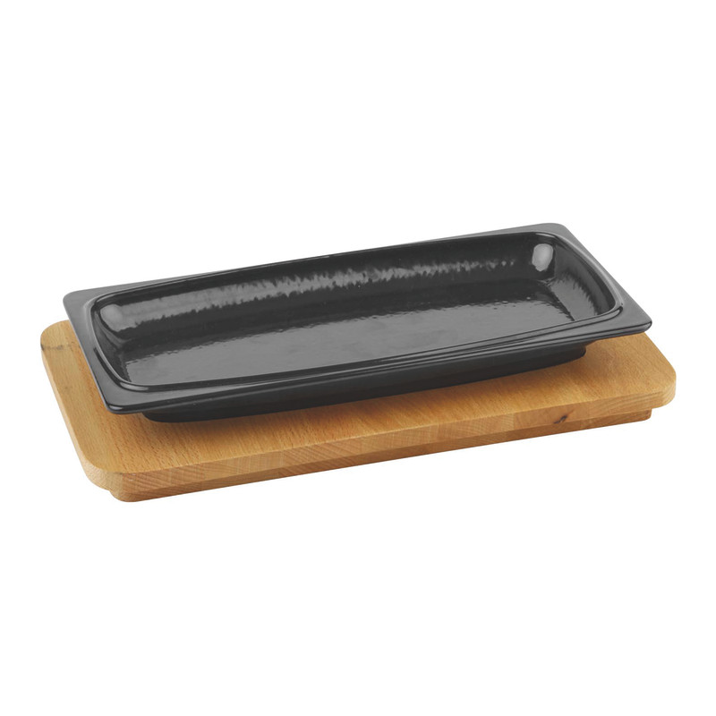 Lava Döküm 30x15 CM Dikdörtgen Servis Tabağı ve Kayın Servis Ahşabı LV ECO ST 3015 K4
