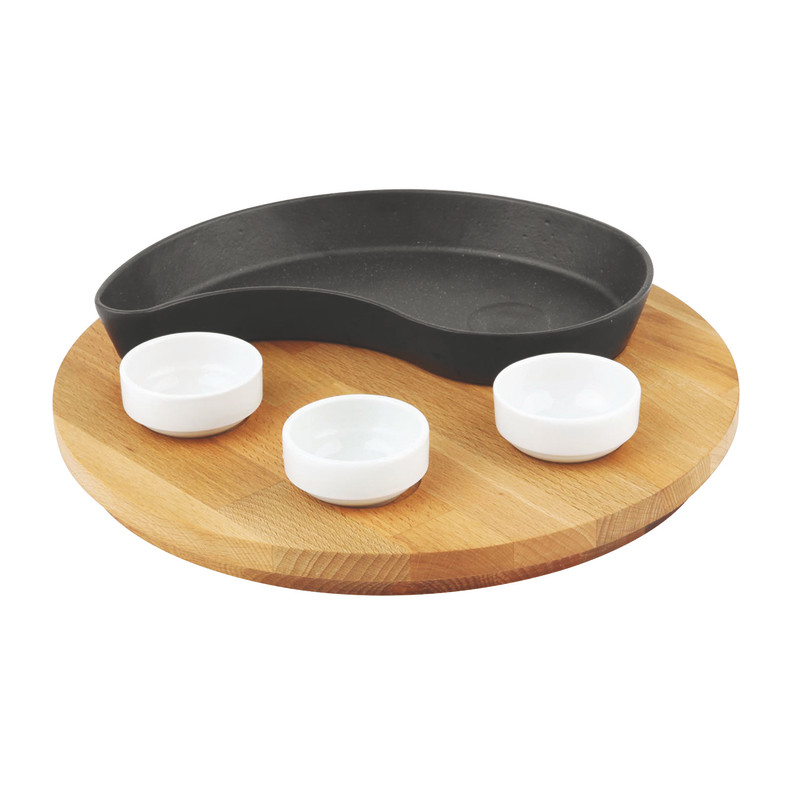 Lava Döküm 10x20 CM Damla Formlu Kayın Servis Ahşabı ve Yingyang Fajita Tabağı LV ECO FT D 1020 K4