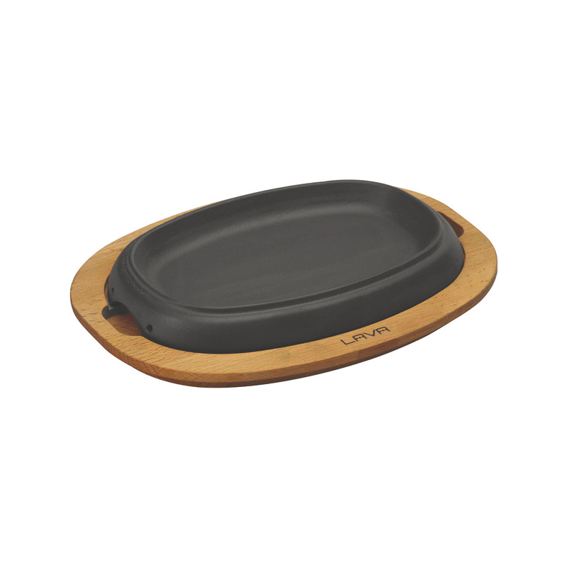 Lava Döküm 12x19 CM Oval Fajita Tabağı ve Kayın Servis Ahşabı LV ECO HP 1219 T13 K4