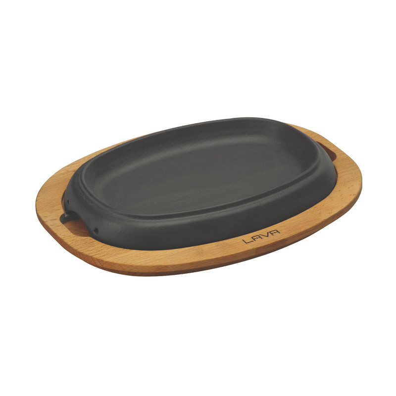 Lava Döküm 26x19 CM Oval Fajita Tabağı ve Kayın Servis Ahşabı LV ECO HP 2619 T13 K4