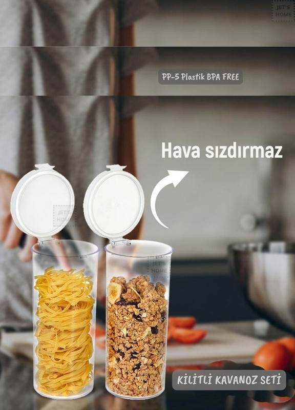 Jet's Home 2’li Kilitli Silindir Kavanoz Seti Erzak Kabı Hava Sızdırmaz 1.3 Litre x 2 BPA Free